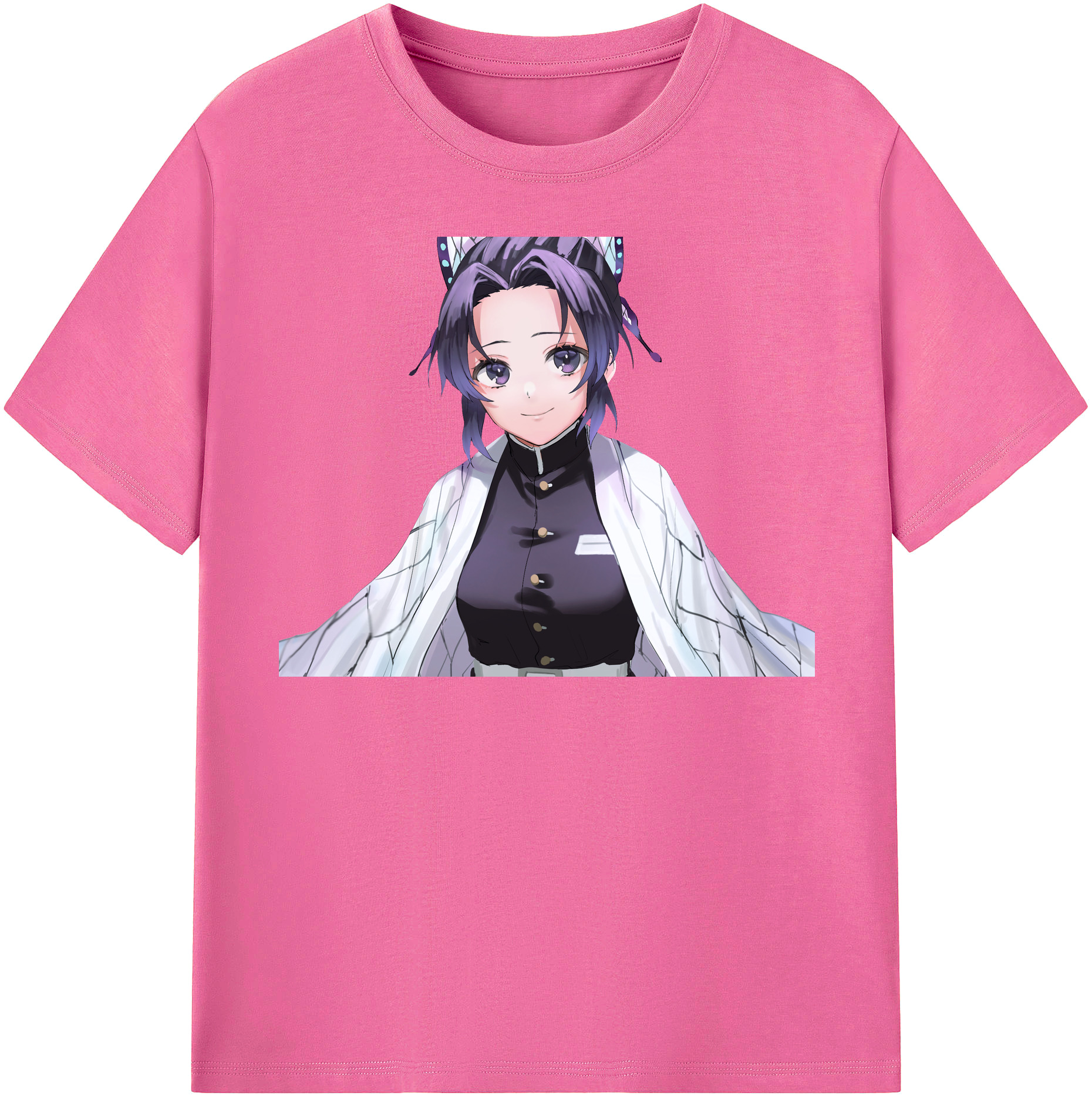 （画像用） 鬼滅の刃（きめつのやいば）蟲柱-胡蝶 しのぶ／こちょう しのぶ Kochou Shinobu レディースカジュアルプリントTシャツ（綿100％）